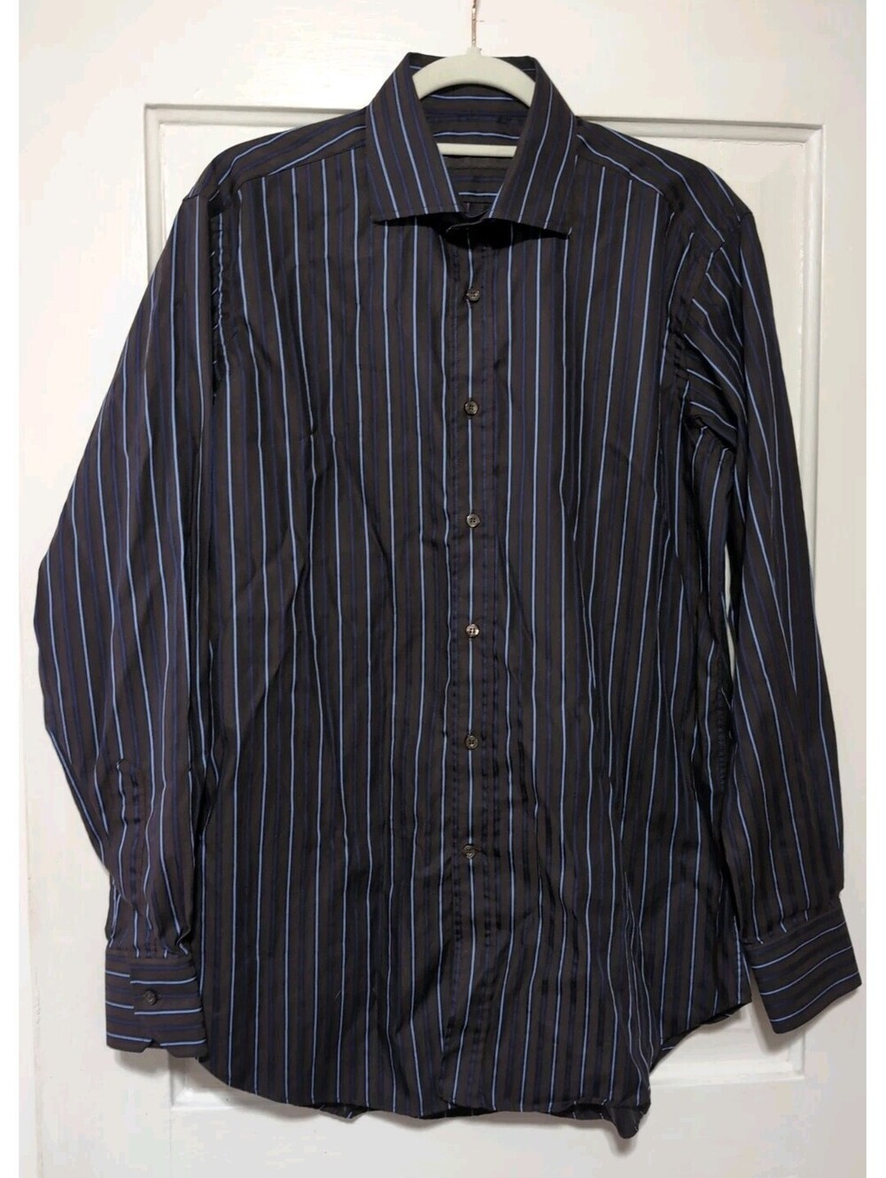 Etro Milano Striped Button Down Shirt Brown Blue  Italy Luxury Men's 41 (1543)B